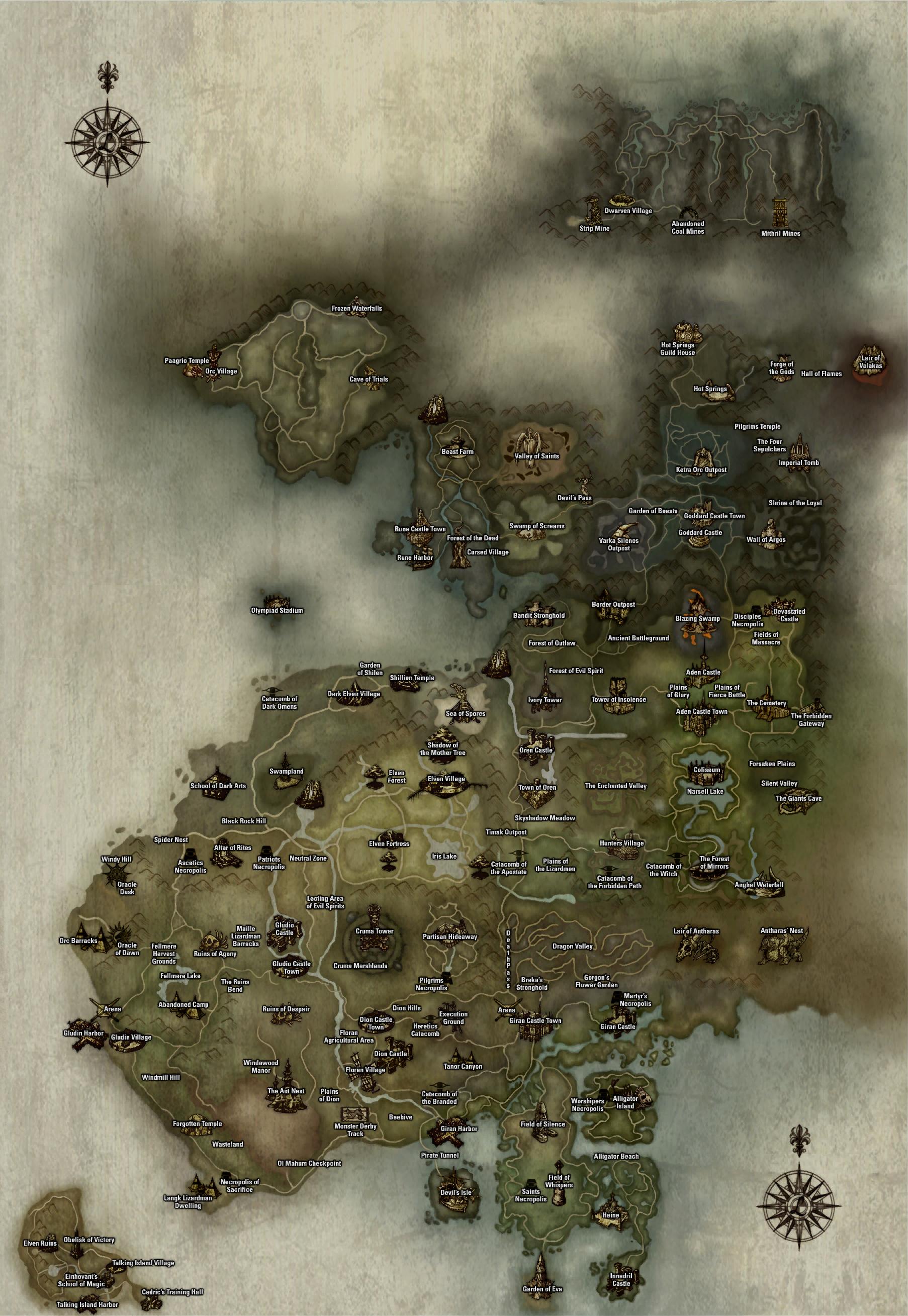 Карта монстров рейд боссов Raid Bosses l2 lineage2.